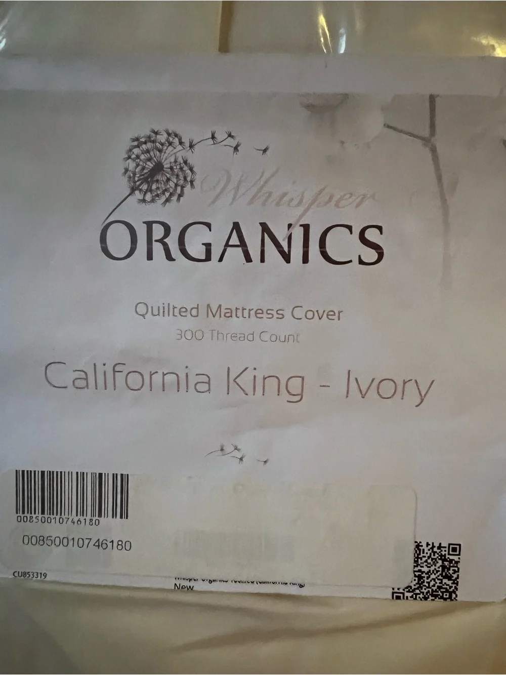 Whisper Organics California King Ivory Quilted Mattress Pad Protector
